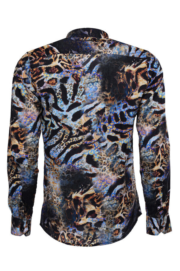 WSS Leopard Pattern Slim Fit Long Sleeves Multicolor Men Shirt  - Inca