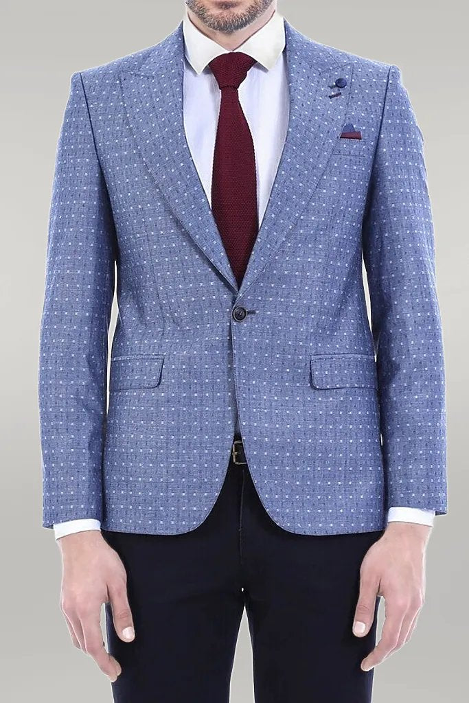 WSS Light Blue Linen Dot Patterned Jacket  - Singen