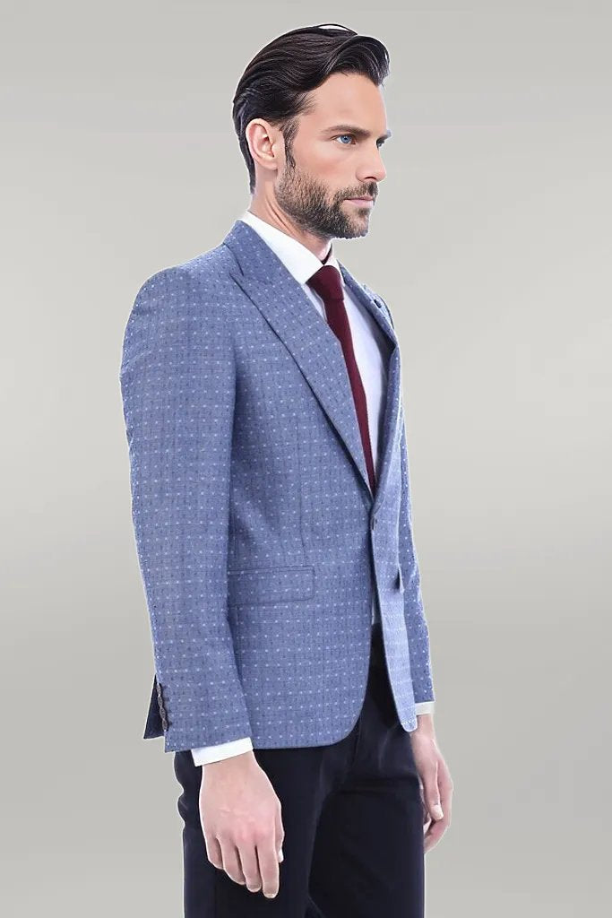 WSS Light Blue Linen Dot Patterned Jacket  - Singen