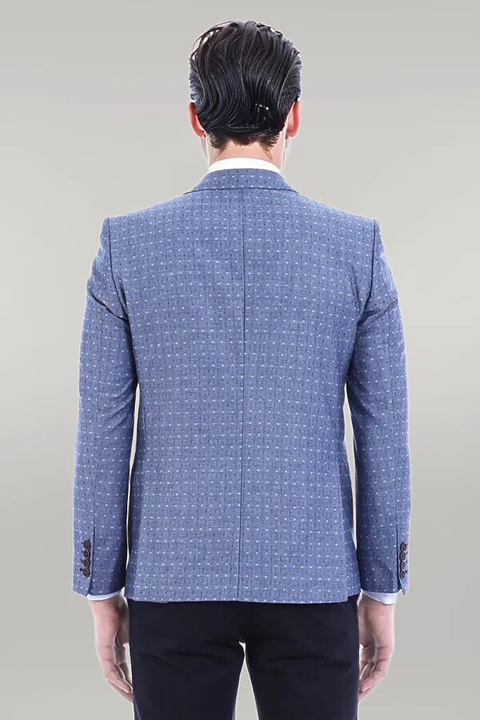 WSS Light Blue Linen Dot Patterned Jacket  - Singen