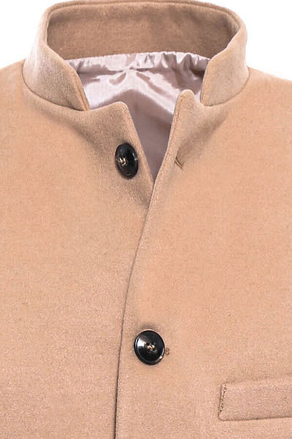WSS Light Brown Cachet Mandarin Collar Vest  - Singen