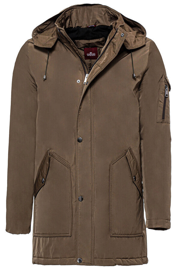 WSS Light Brown Pocket Hooded Men's Coat  - Greenfield