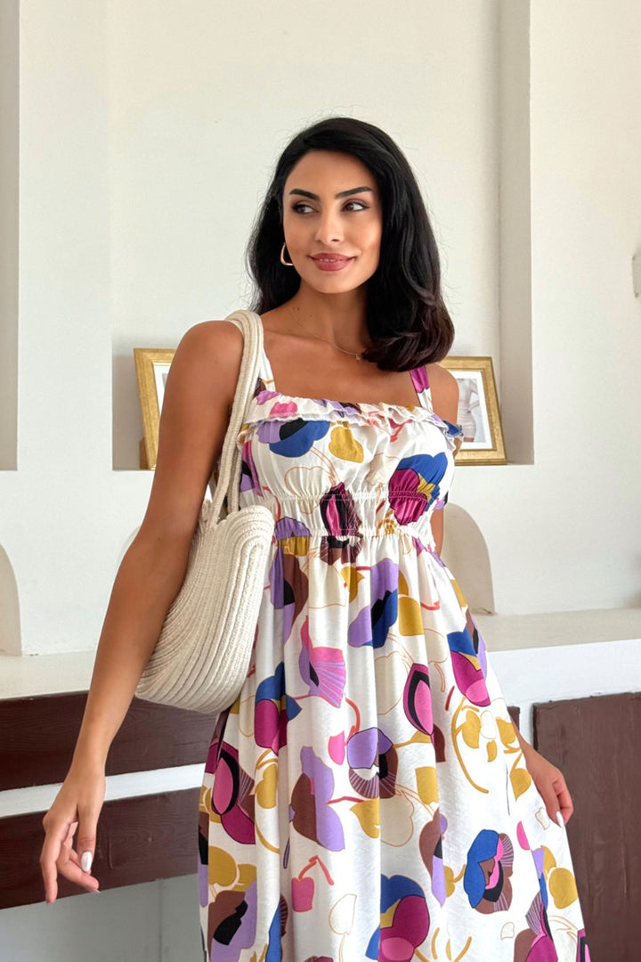 Cotton Premium Woven Dress with Lilac Patterned Strappy Ruffled Inner Petticoat Lining BCCM-253004 - Riviera Beach