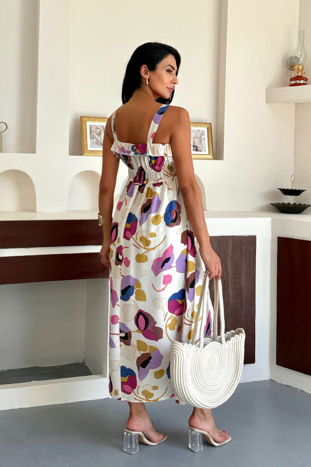 Cotton Premium Woven Dress with Lilac Patterned Strappy Ruffled Inner Petticoat Lining BCCM-253004 - Riviera Beach