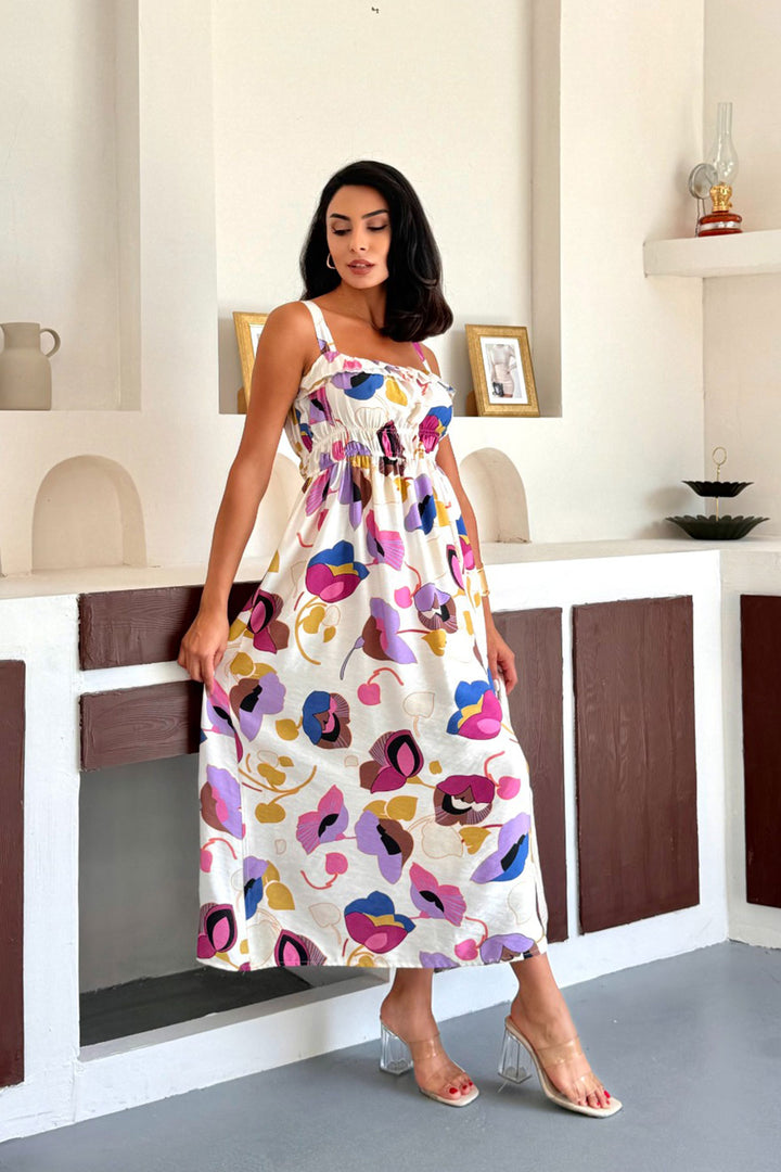 Cotton Premium Woven Dress with Lilac Patterned Strappy Ruffled Inner Petticoat Lining BCCM-253004 - Riviera Beach