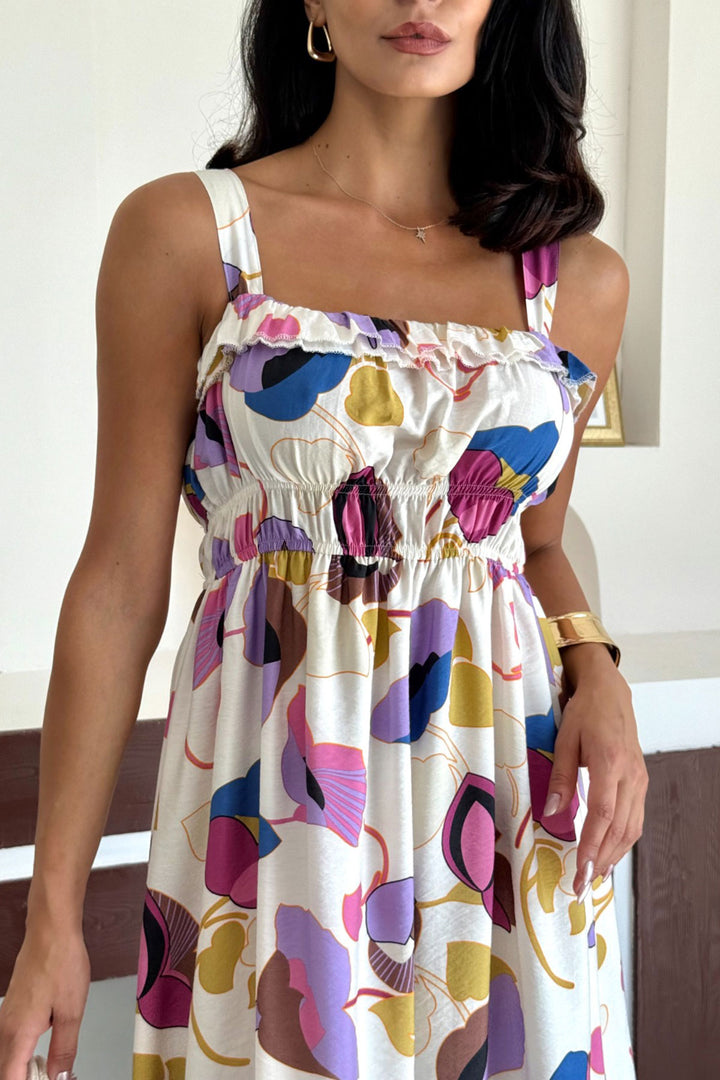 Cotton Premium Woven Dress with Lilac Patterned Strappy Ruffled Inner Petticoat Lining BCCM-253004 - Riviera Beach