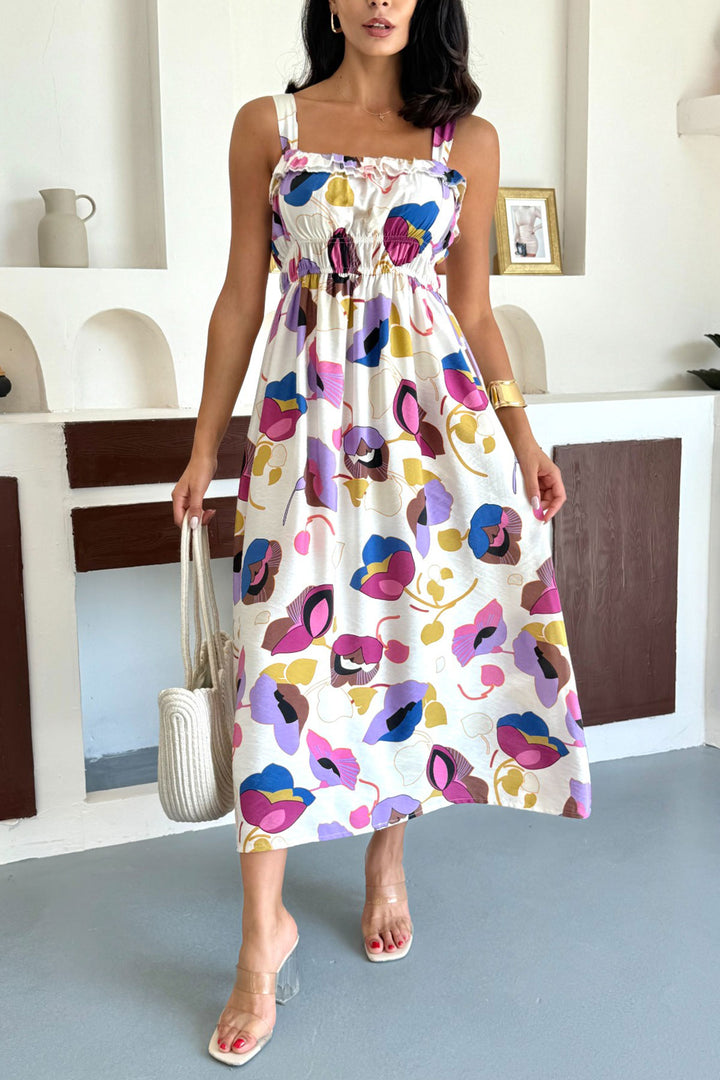 Cotton Premium Woven Dress with Lilac Patterned Strappy Ruffled Inner Petticoat Lining BCCM-253004 - Riviera Beach