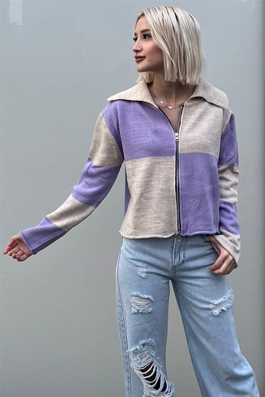 MDX Lilac Zippered Knit Cardigan MG1391 - Rho