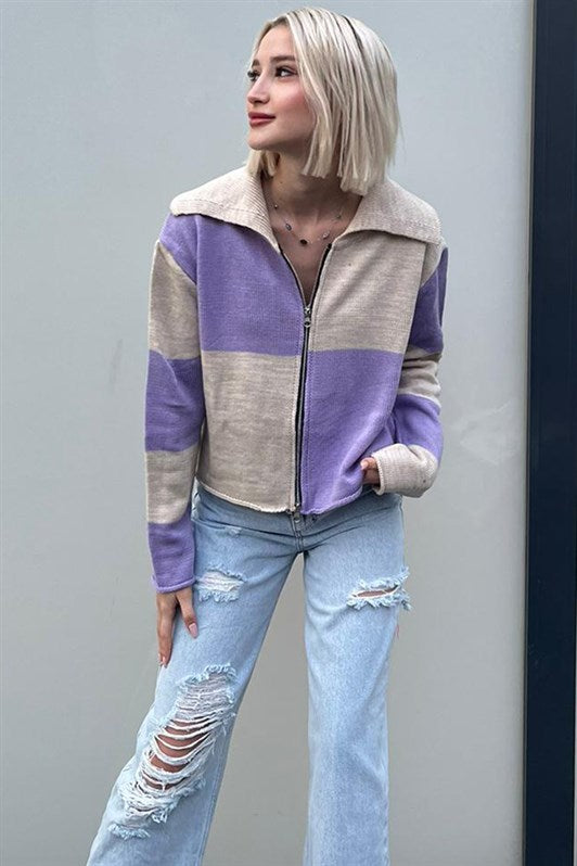 MDX Lilac Zippered Knit Cardigan MG1391 - Rho