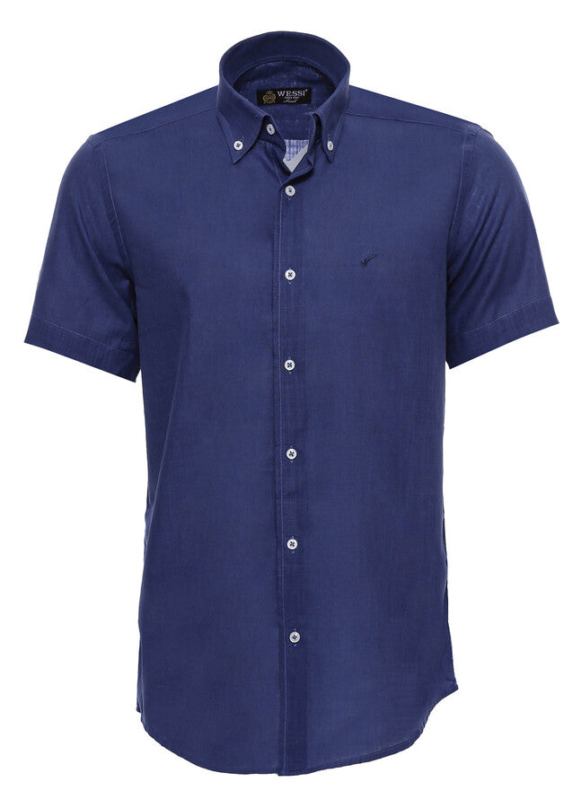 WSS Linen Blend Short Sleeves Navy Blue Men Shirt  - New Brunswick