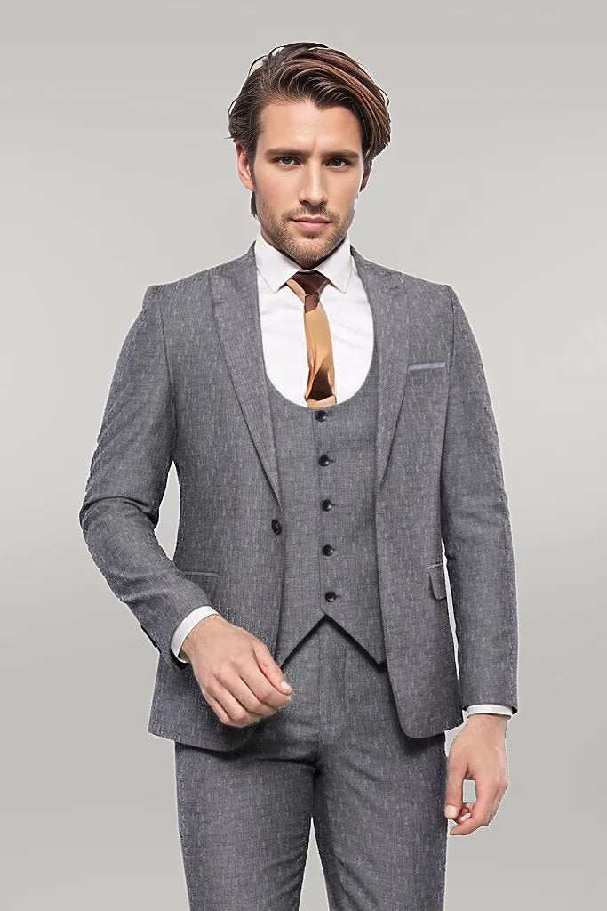 WSS Linen Touch Black 3 Piece Men's Suit  - Sicklerville