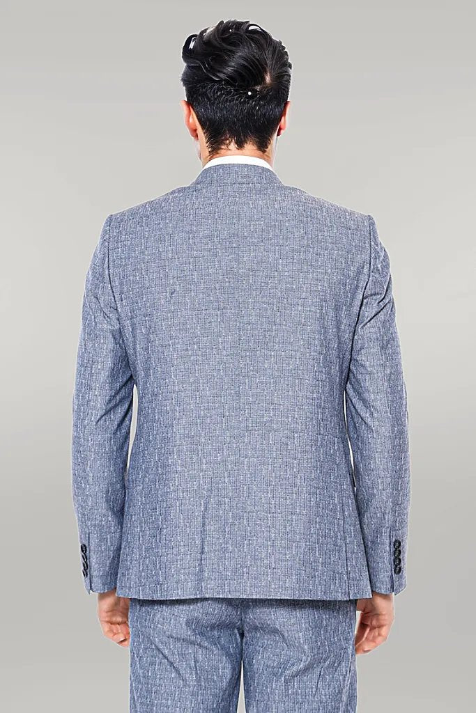 بدلة WSS Linen Touch Blue للرجال 3 قطع - سينجين