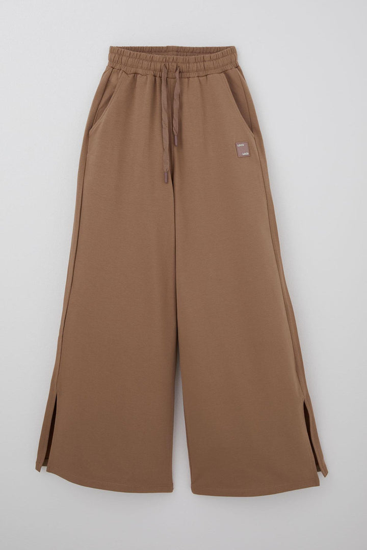 BRE Locoloco Girl's Wide Leg Sweatpants with Slit and Drawstring Arm Detail 94 Years, Brown - El Dorado Hills