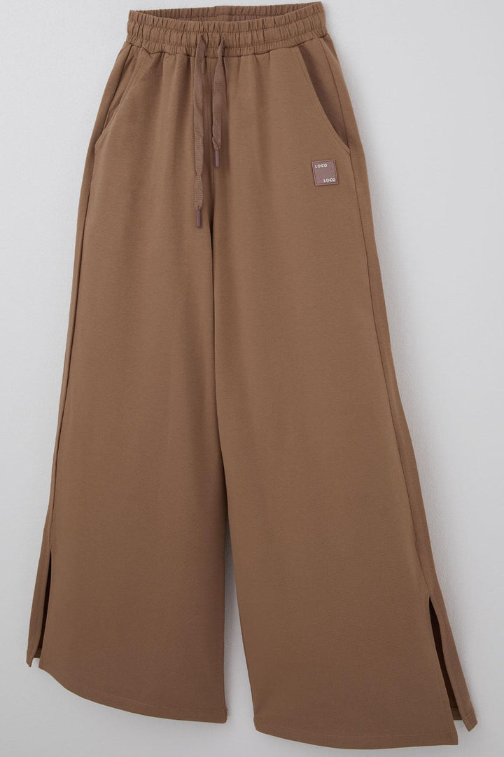 BRE Locoloco Girl's Wide Leg Sweatpants with Slit and Drawstring Arm Detail 94 Years, Brown - El Dorado Hills