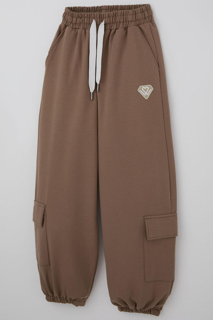 BRE Locoloco Girl's Tracksuit Set with Emblem Cargo Pocketed Elastic Waistband Cuffs 94 Years, Brown - South Shields