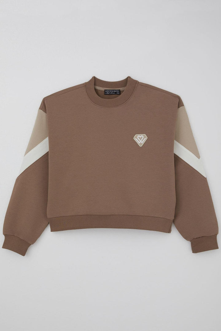 BRE Locoloco Girl's Tracksuit Set with Emblem Cargo Pocketed Elastic Waistband Cuffs 94 Years, Brown - South Shields