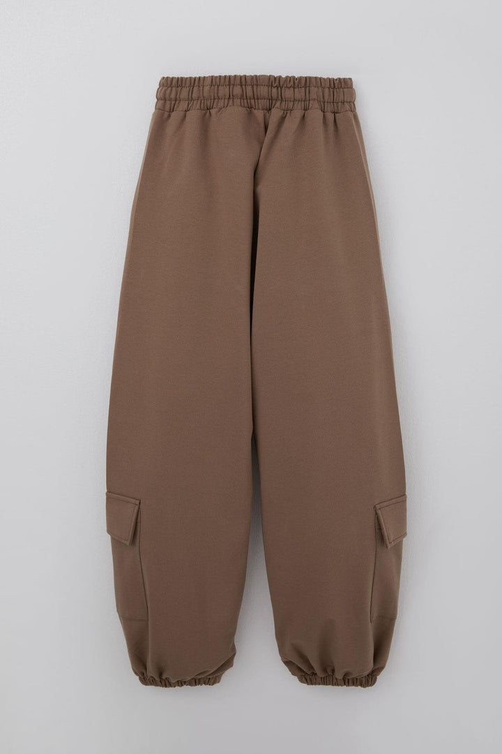 BRE Locoloco Girl's Tracksuit Set with Emblem Cargo Pocketed Elastic Waistband Cuffs 94 Years, Brown - South Shields