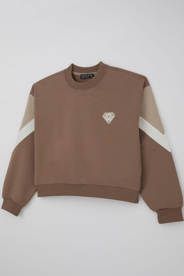 BRE Locoloco Girl's Tracksuit Set with Emblem Cargo Pocketed Elastic Waistband Cuffs 94 Years, Brown - South Shields