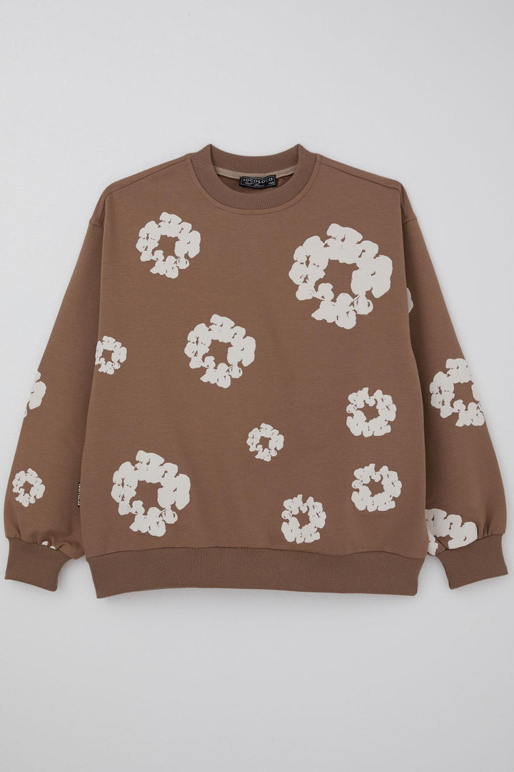 BRE Locoloco Kız Çocuk Sweatshirt Çiçek Baskılı 94 Yaş, Kahverengi - Oswego