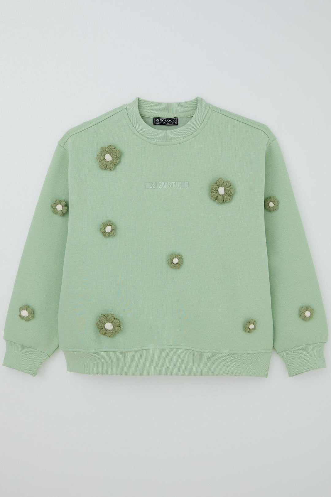 BRE Locoloco Kız Çocuk Sweatshirt Çiçek Motifli 94 Yaş, Su Yeşili - Piedras Negras
