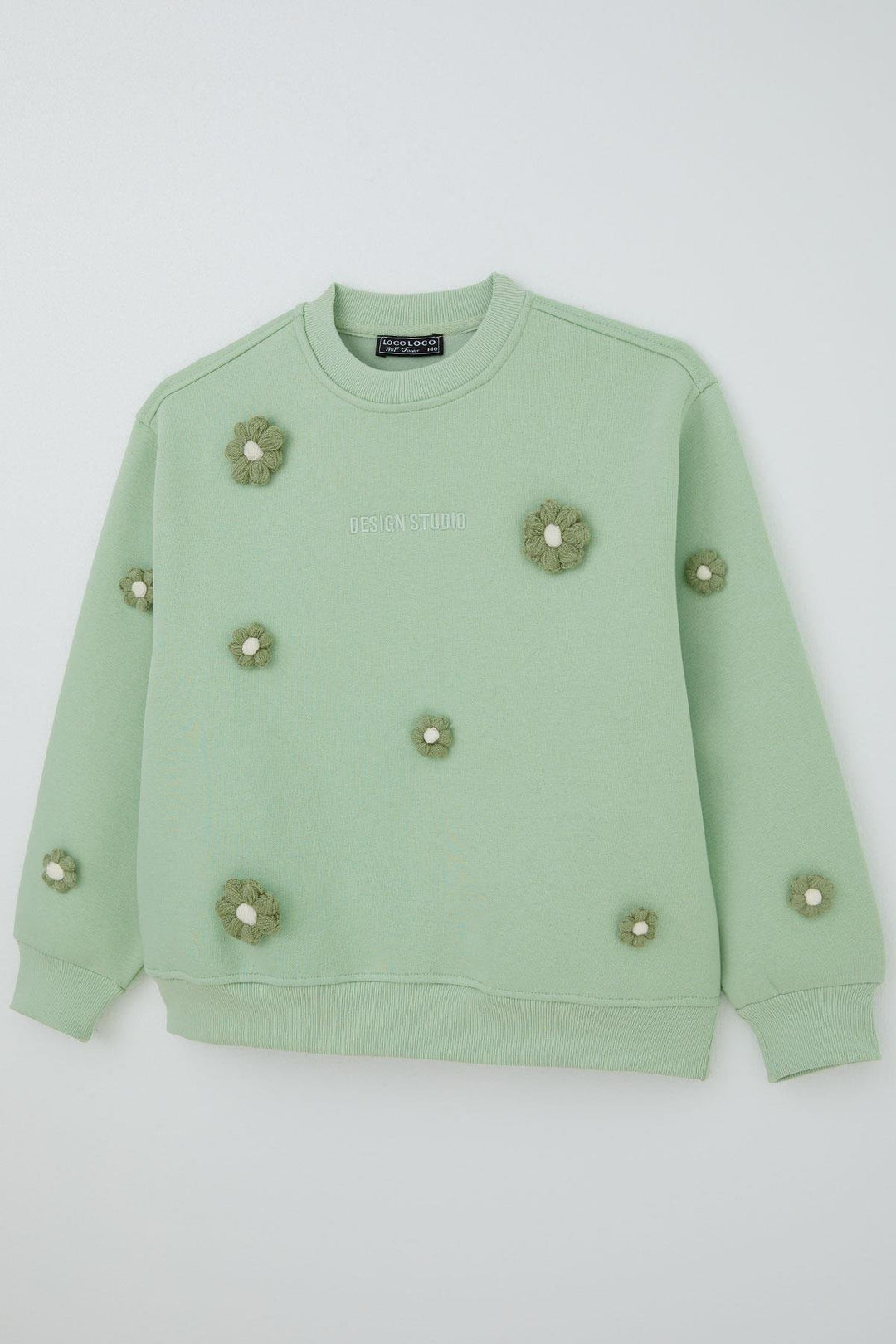 BRE Locoloco Girl's Sweatshirt with Flower Motif, 94 Years, Aqua Green - Eltham