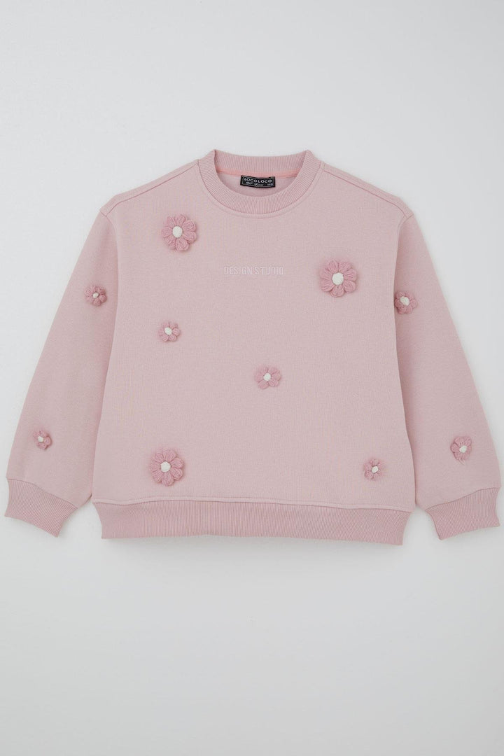 BRE Locoloco Girl's Sweatshirt with Flower Motif, 94 Years, Pink - Schiedam