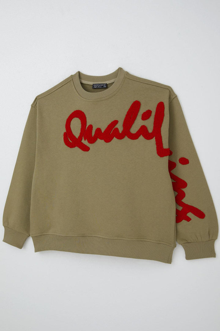 BRE Locoloco Kız Çocuk Sweatshirt Kabartma Yazı Baskılı 94 Yaş, Haki Yeşil - Bradenton