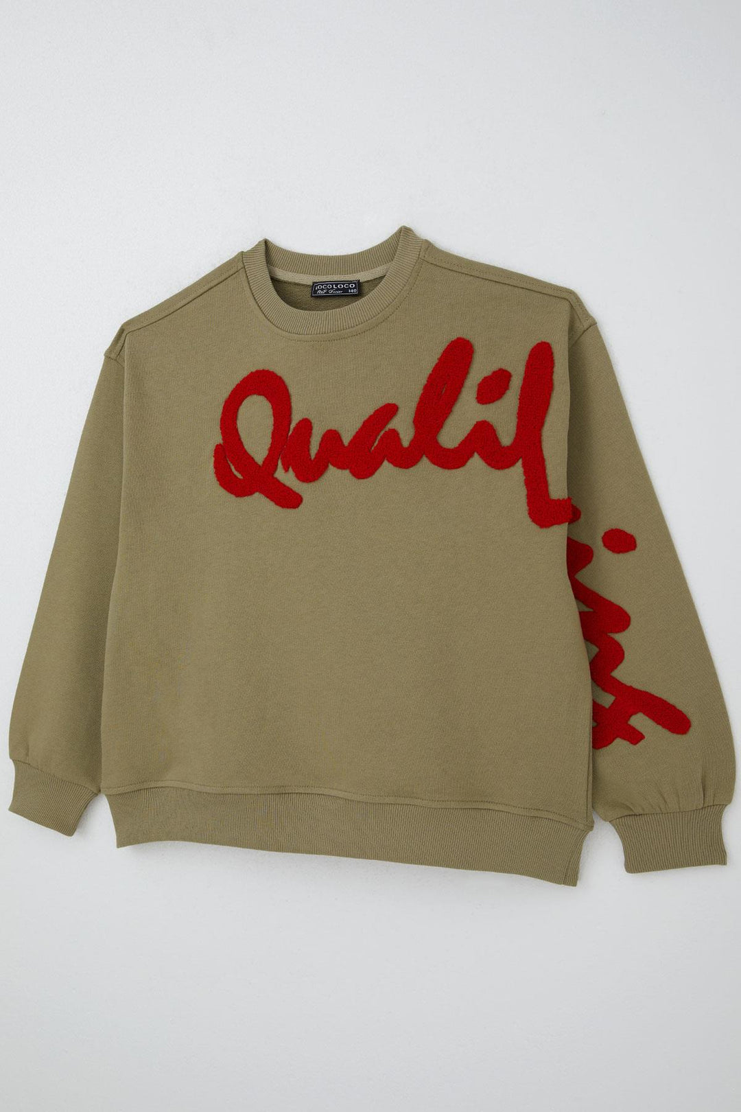 BRE Locoloco Girl's Sweatshirt with Embossed Printed Text, 94 Years, Khaki Green - Ciudad Victoria