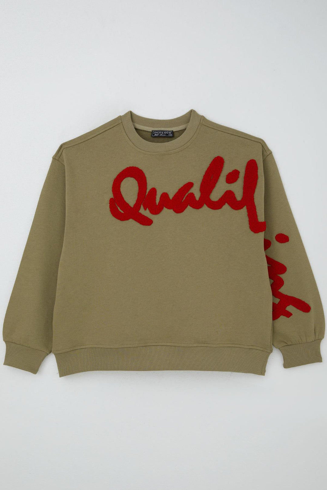 BRE Locoloco Kız Çocuk Sweatshirt Kabartma Yazı Baskılı 94 Yaş, Haki Yeşil - Bradenton