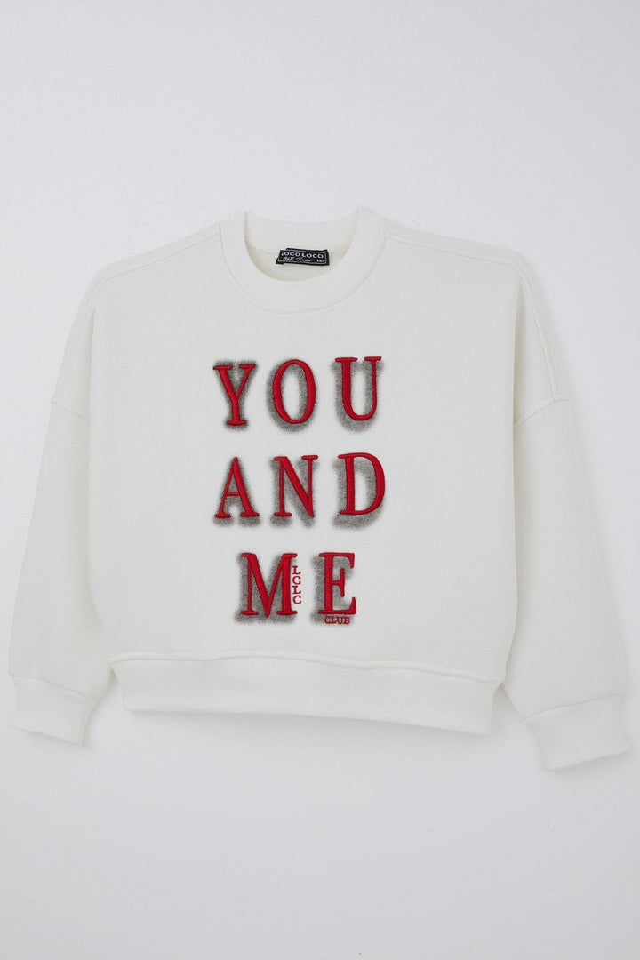 BRE Locoloco Kız Çocuk Sweatshirt You And Me Yazı Nakışlı 94 Yaş, Ekru - Prairieville