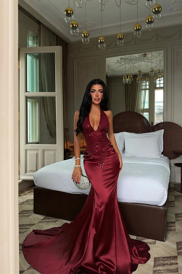 EYY Women Long Dress with Burgundy Stone Details - Nashua