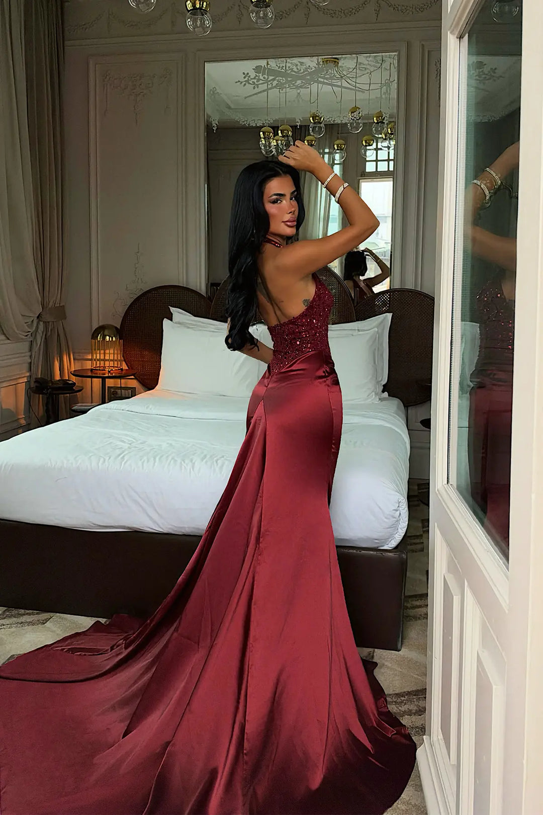 EYY Women Long Dress with Burgundy Stone Details - Nashua