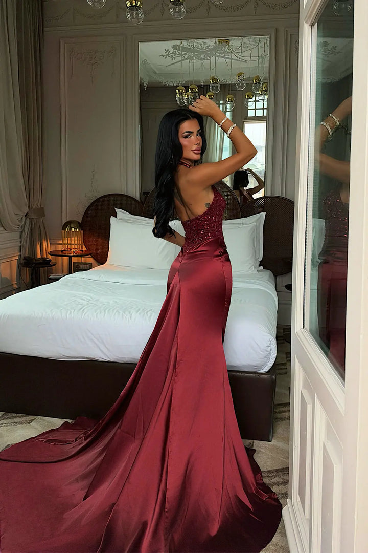 EYY Women Long Dress with Burgundy Stone Details - Yorktown