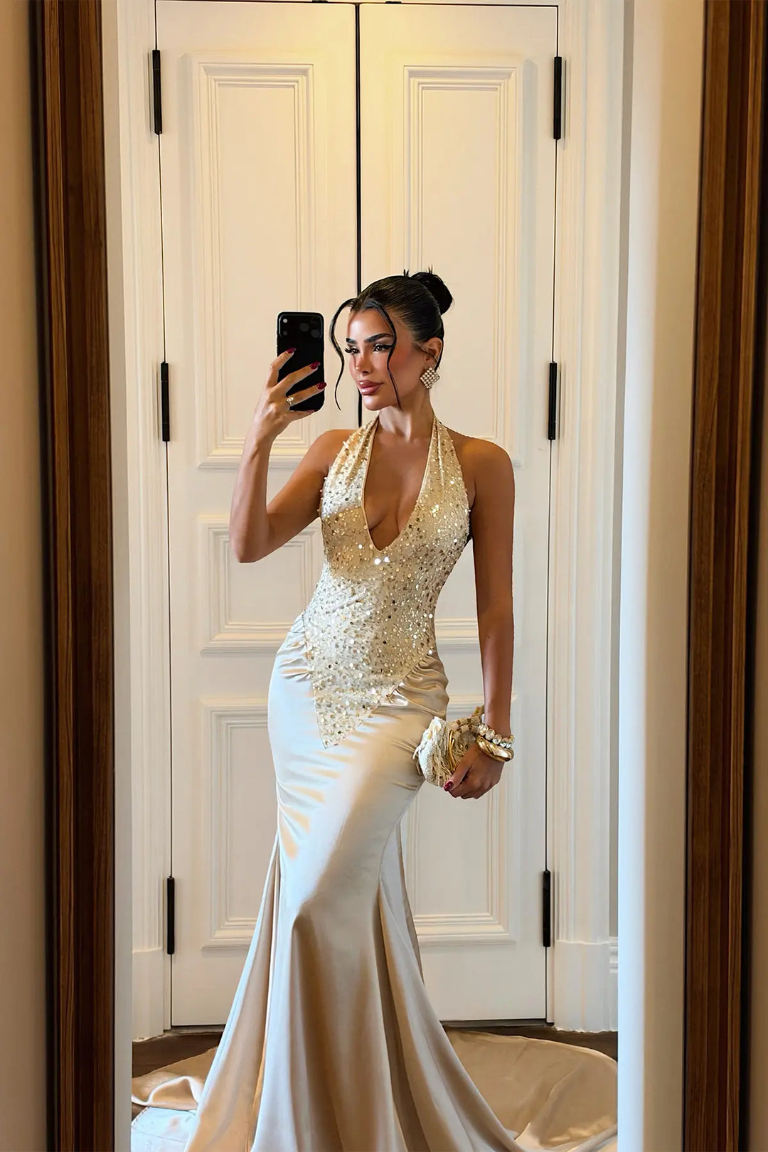 EYY Women Long Dress with Gold Stone Details - Langen