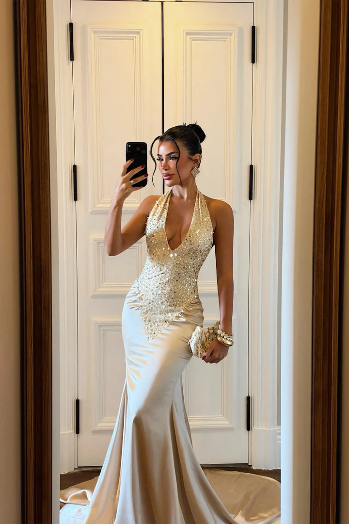 EYY Women Long Dress with Gold Stone Details - Langen