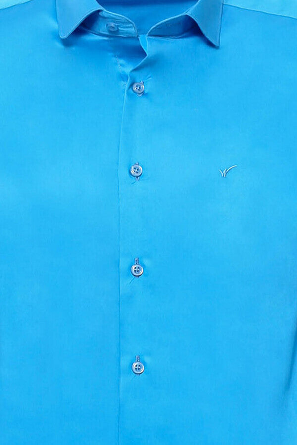 WSS Long Sleeves Cotton Satin Slim Fit Turquoise Men Shirt  - Rocky Mount