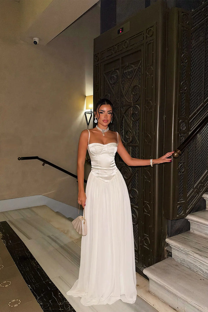 EYY Women Long White Dress with Straps - Lucan