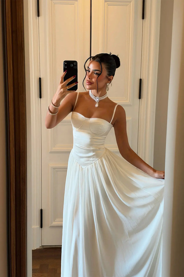 EYY Women Long White Dress with Straps - Warren