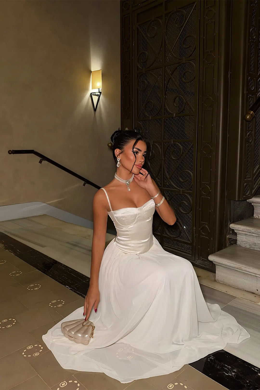 EYY Women Long White Dress with Straps - Warren