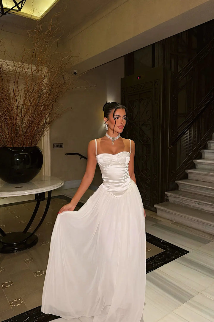 EYY Women Long White Dress with Straps - Warren