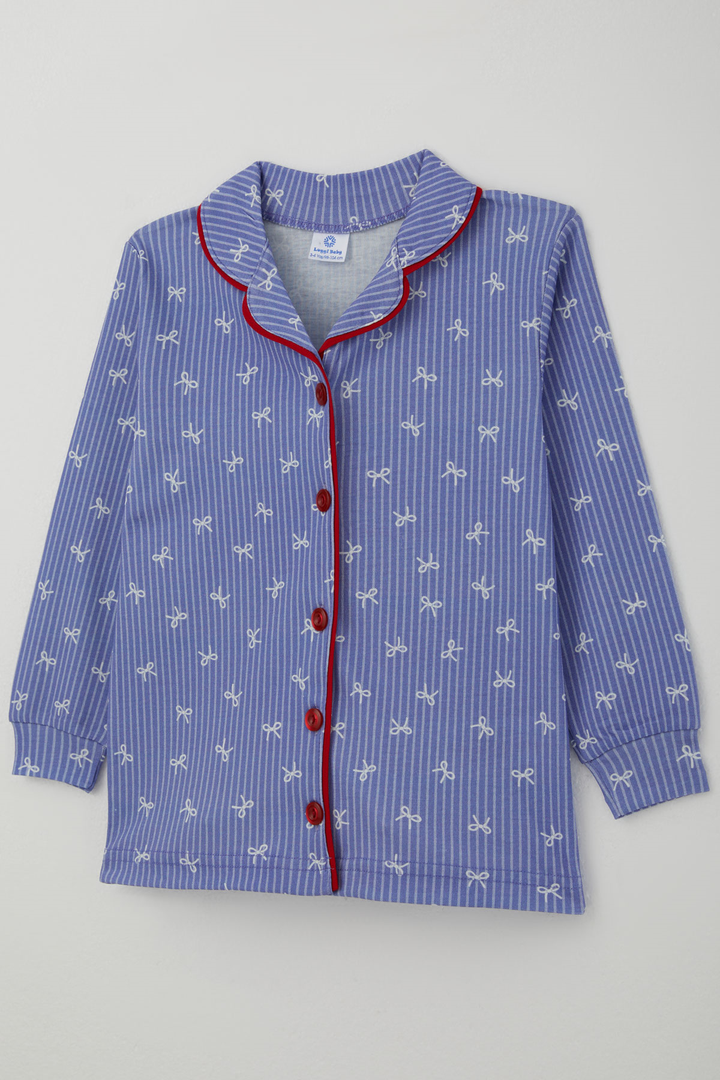 BRE Luggi Baby Kız Çocuk Pijama Takımı Fiyonk Empirme Arabiyeli Önden Düğmeli 2-8 Yaş, Lila - Dráma