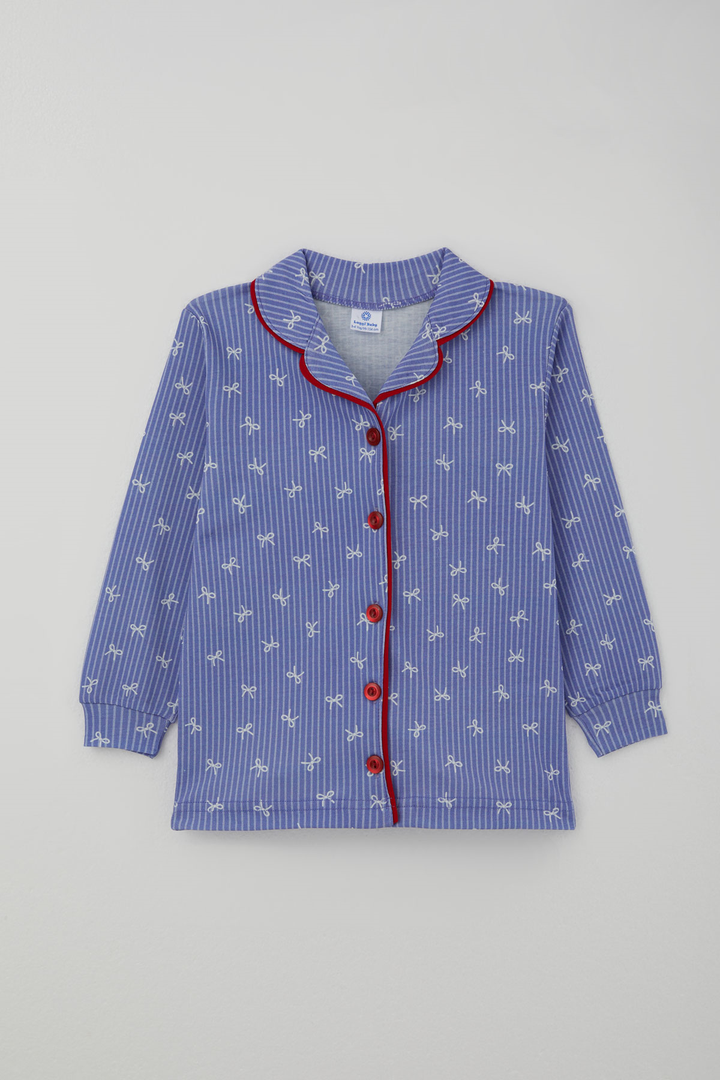 BRE Luggi Baby Kız Çocuk Pijama Takımı Fiyonk Empirme Arabiyeli Önden Düğmeli 2-8 Yaş, Lila - Dráma