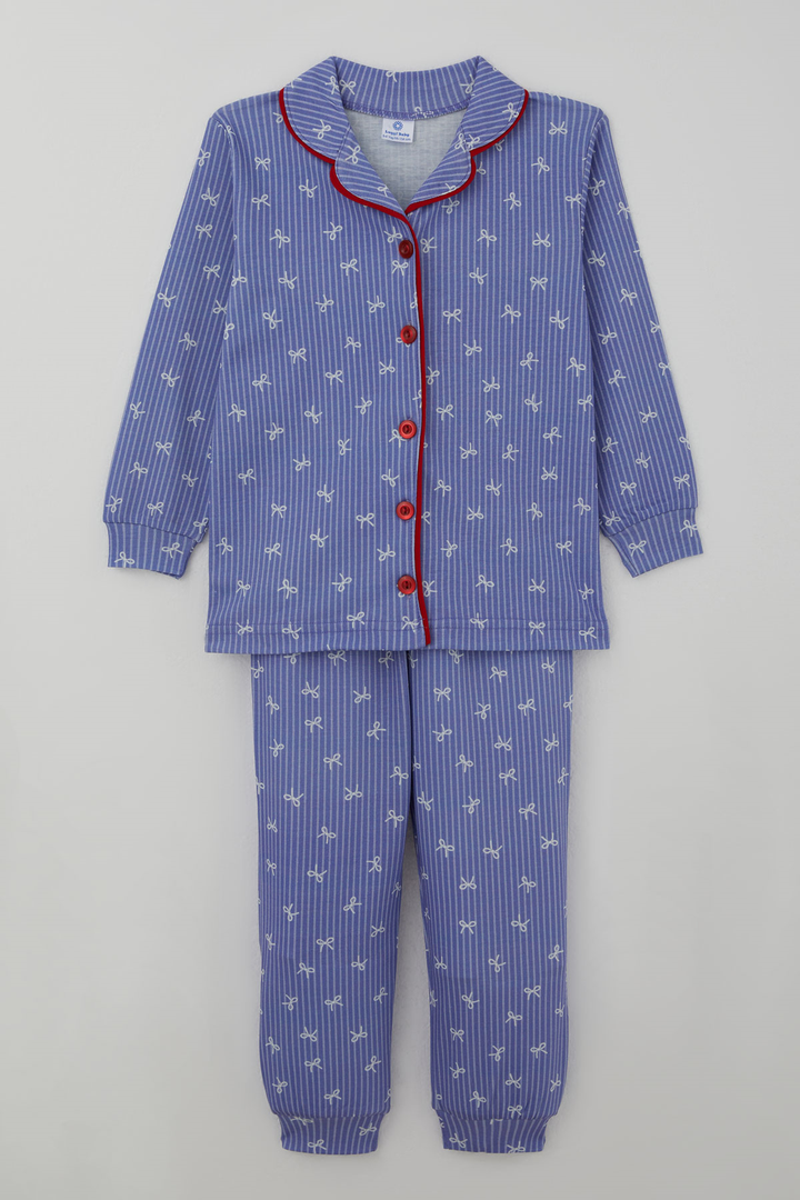 BRE Luggi Baby Kız Çocuk Pijama Takımı Fiyonk Empirme Arabiyeli Önden Düğmeli 2-8 Yaş, Lila - Dráma