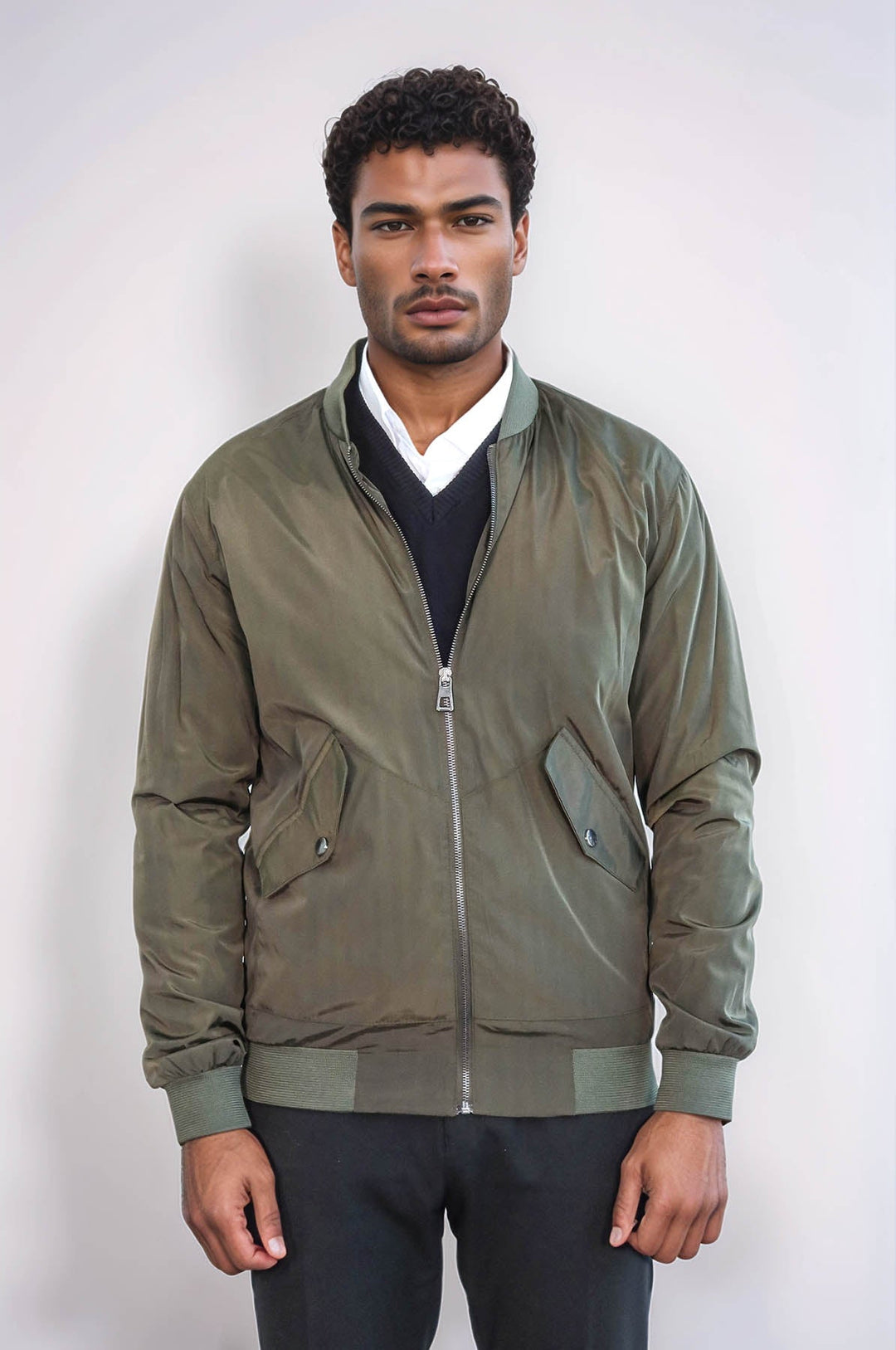 WSS Zippered Flap Pockets Khaki Men Bomber Coat  - Wembley