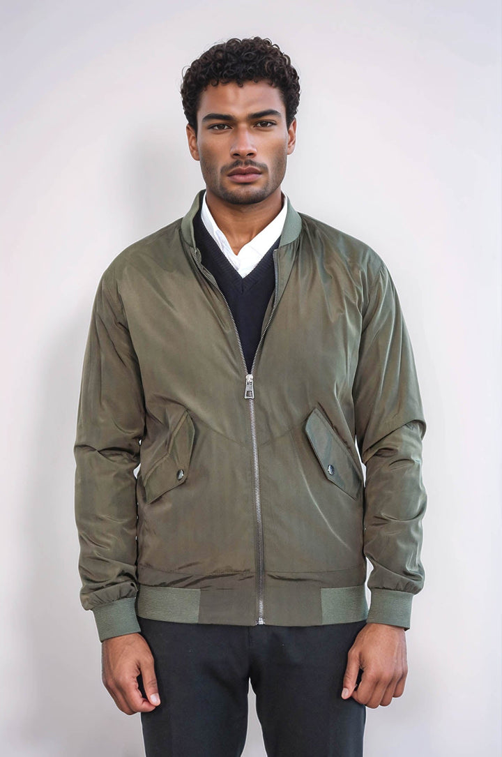 WSS Zippered Flap Pockets Khaki Men Bomber Coat  - Wembley