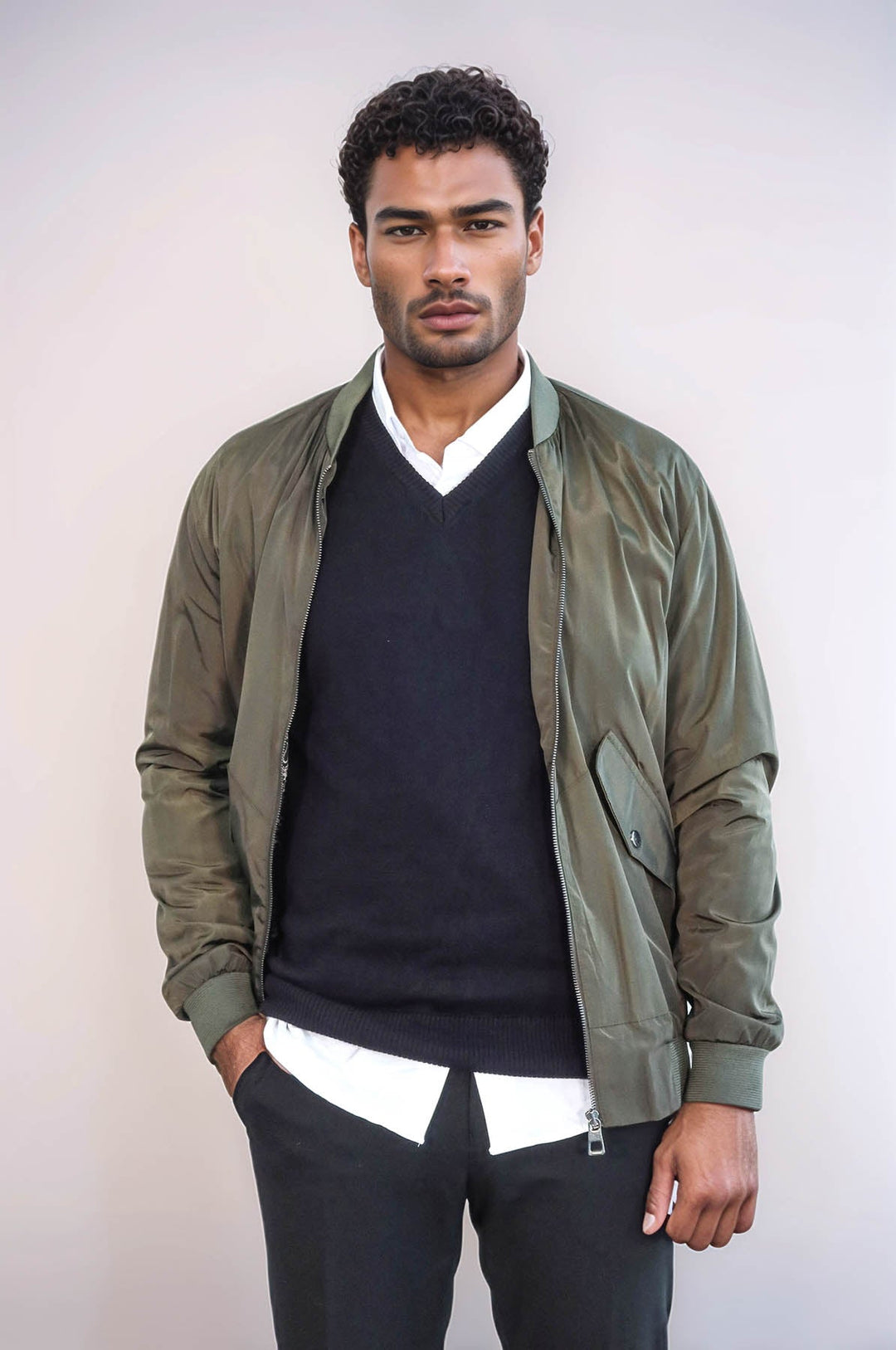 WSS Zippered Flap Pockets Khaki Men Bomber Coat  - Wembley