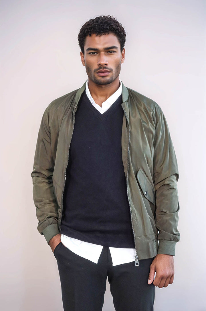 WSS Zippered Flap Pockets Khaki Men Bomber Coat  - Wembley