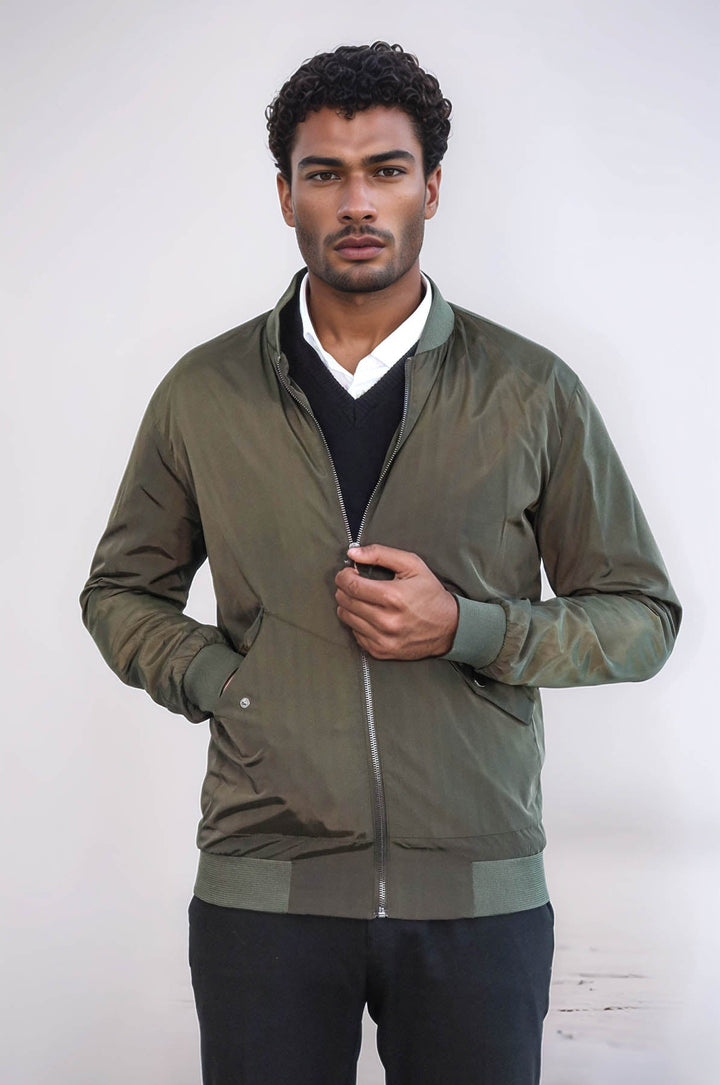 WSS Zippered Flap Pockets Khaki Men Bomber Coat  - Wembley