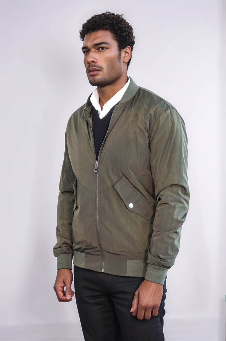 WSS Zippered Flap Pockets Khaki Men Bomber Coat  - Wembley