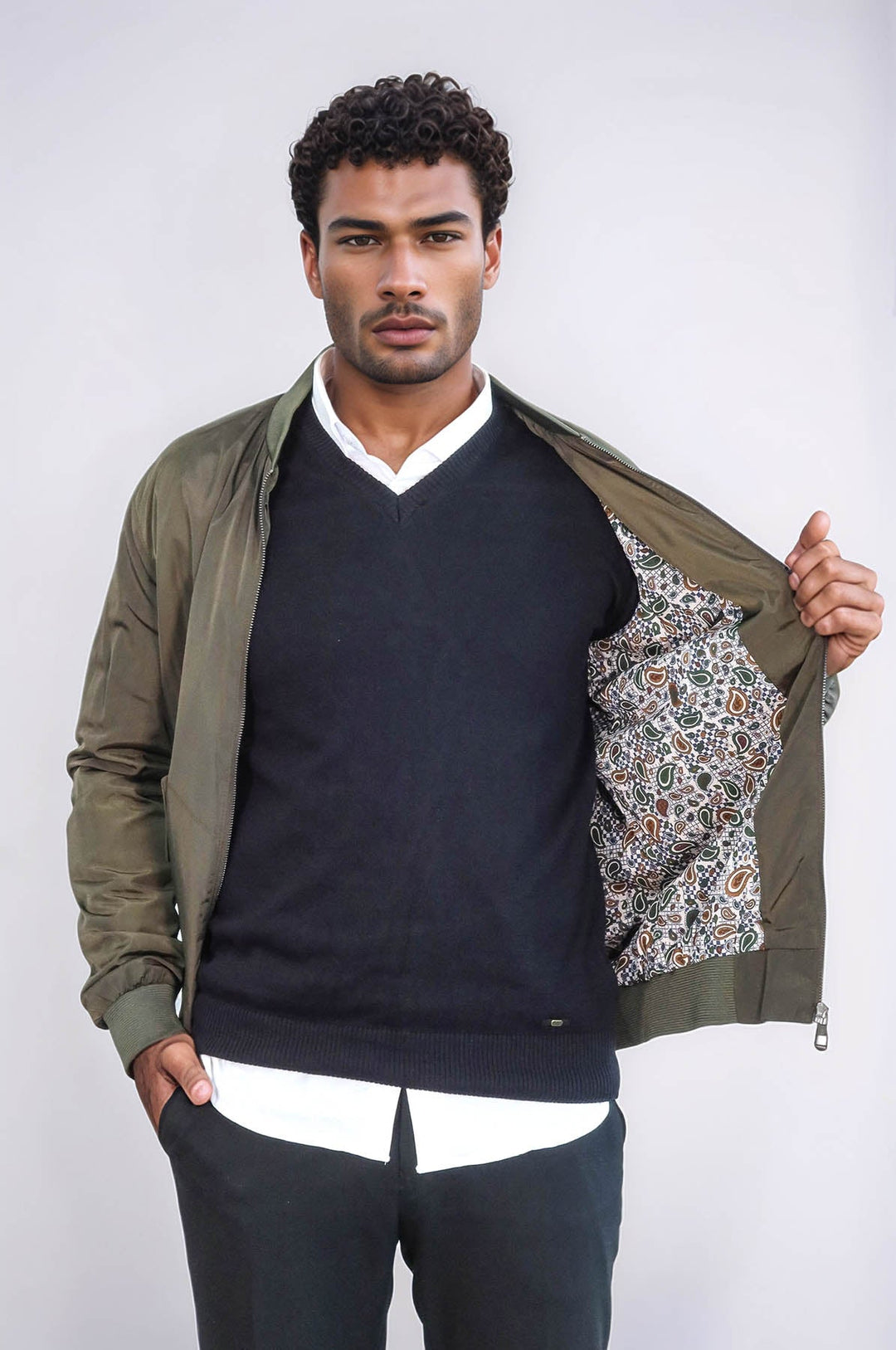 WSS Zippered Flap Pockets Khaki Men Bomber Coat  - Wembley